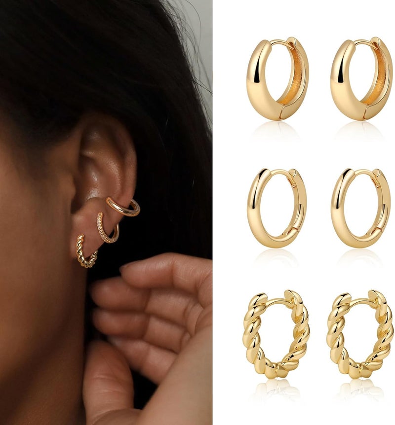 MIDEEO Gold/Sliver Chunky Hoop Earrings Set for Women, 14K Gold Plated Twisted Huggie Hoop Earring Hypoallergenic Thick Open Lightweight Chunky Hoop Earrings Jewelry for Gifts - Image 3